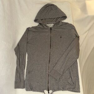 All Saints Men's Gray Zip-Up jersey weight hoodie sz lg